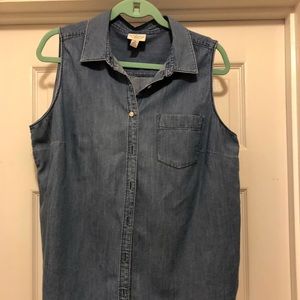 Sleeveless Chambray Button Down Shirt